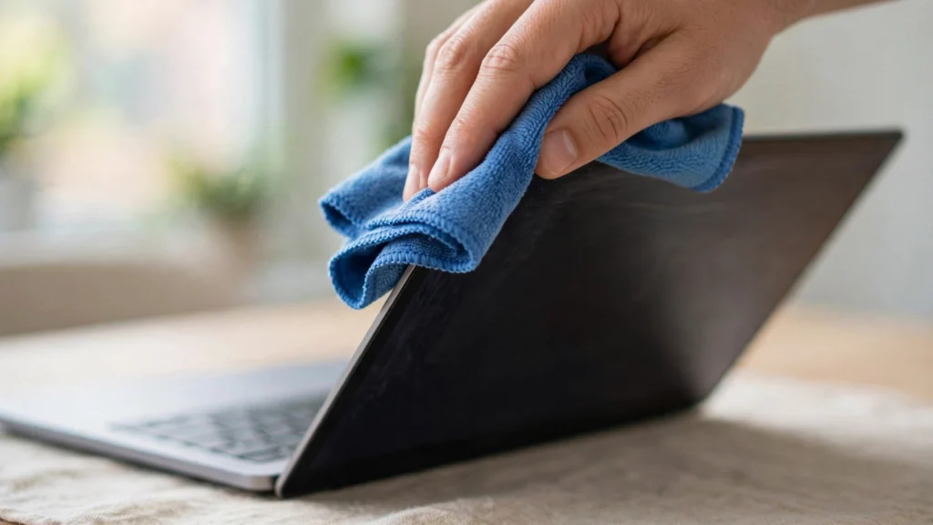 How to clean laptop screen without streaks using a microfiber cloth